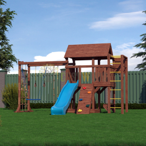 Детская деревянная игровая площадка для улицы дачи CustWood Scout SC10 с большой деревянной крышей